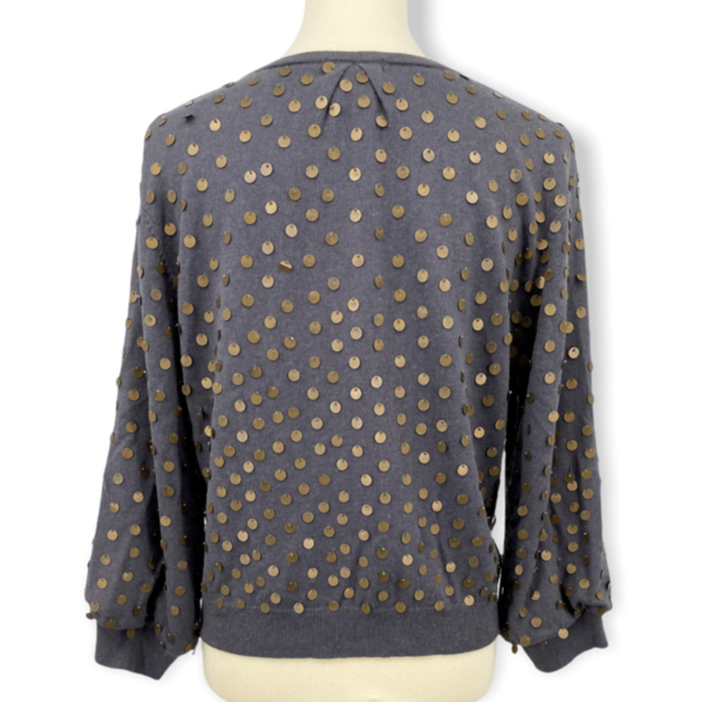 Sundance Gray Wool Silk Knit Gold Dot Embellished Cardigan Sweater L - Picture 5 of 9